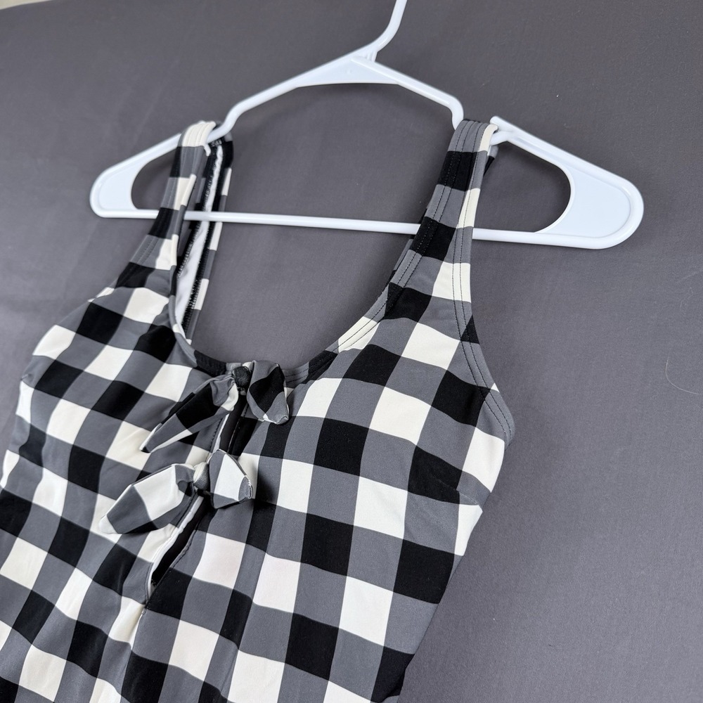 Kate Spade New York Checked One Piece Swimsuit Bow Black White Size M